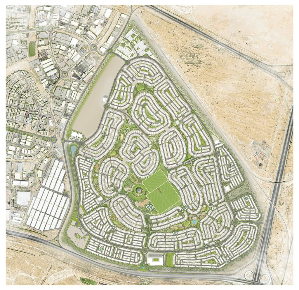 Grand Polo Club masterplan showing luxury villas, townhouses, parks, and amenities layout